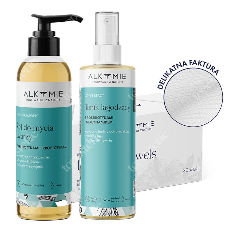 Alkmie Clean Skin ZESTAW Żel do mycia twarzy 150 ml + Tonik łagodzący 150 ml + Jednorazowe ręczniki do twarzy 80 szt
