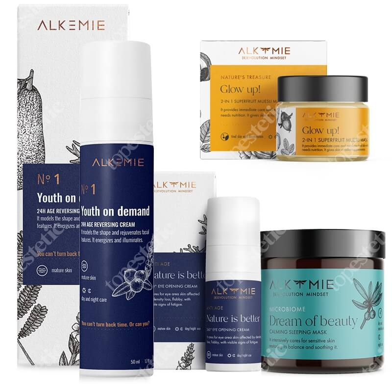 Alkmie Grace In Age ZESTAW Krem odmładzająco-liftingujący 50 ml + Krem na okolice oczu 15 ml + Nocna maska-krem 60 ml + Peeling-maska 15 ml