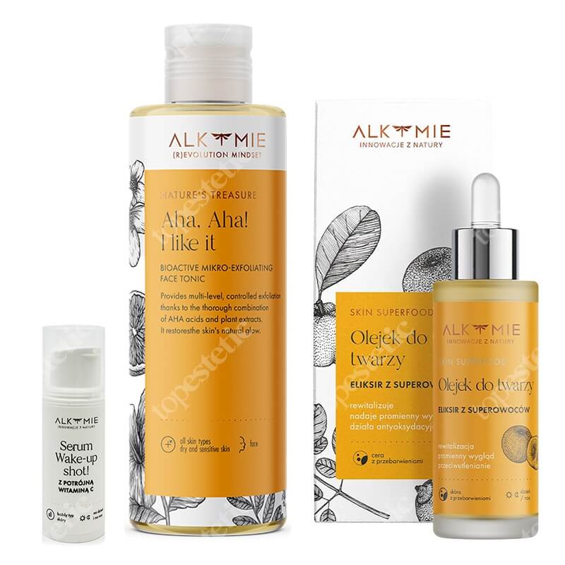 Alkmie I Like My Skin ZESTAW Tonik mikrozłuszczający 150 ml + Multiwitaminowy olejek 30 ml + Serum z potrójną witaminą C 5 ml