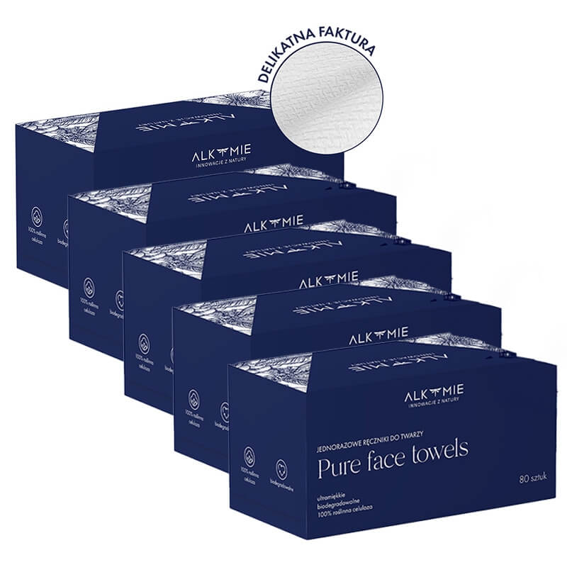 Alkmie Pure Face Towels Blue Box x 5 ZESTAW Jednorazowe ręczniki do twarzy 80 szt x 5