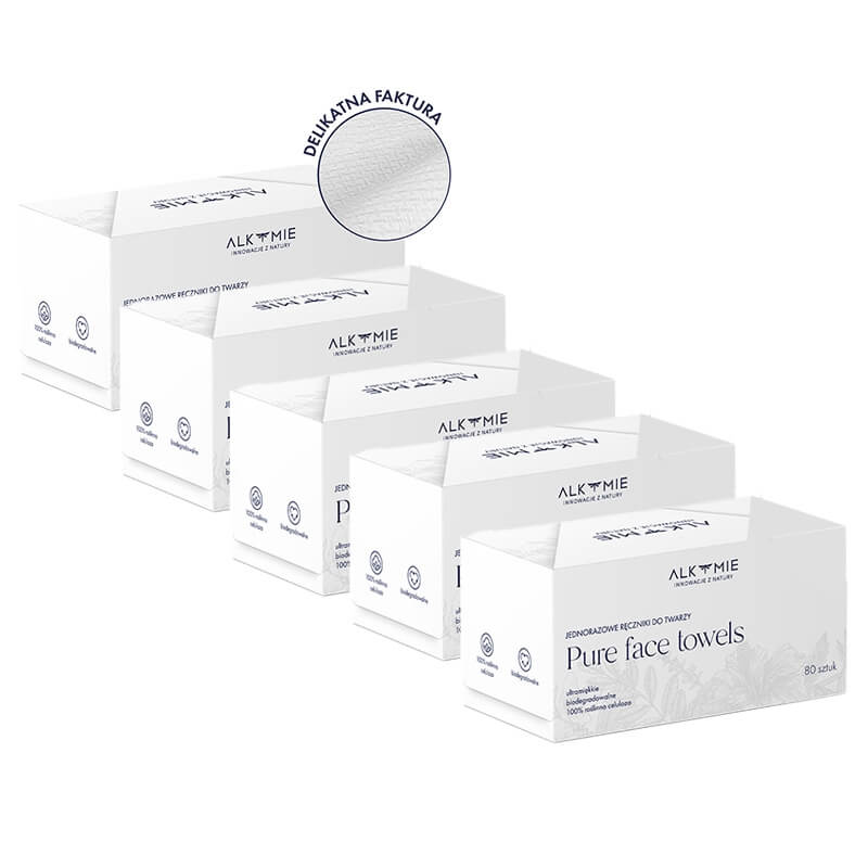Alkmie Pure Face Towels White Box x 5 ZESTAW Jednorazowe ręczniki do twarzy 80 szt x 5
