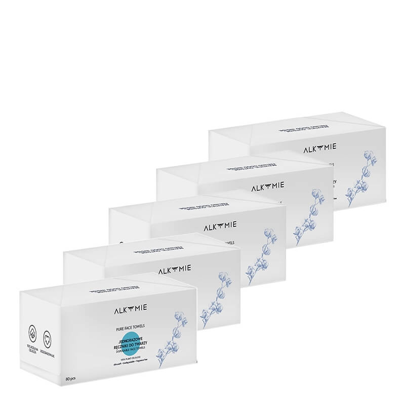 Alkmie Pure Face Towels White Box x 5 ZESTAW Jednorazowe ręczniki do twarzy 80 szt x 5