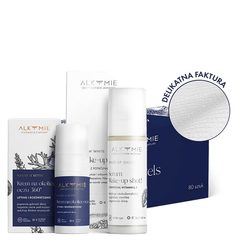 Alkmie Pure Face ZESTAW Jednorazowe ręczniki do twarzy 80 szt + Skoncentrowany booster wyciszający 30 ml
