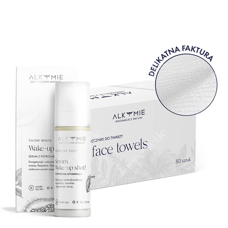 Alkmie White Set ZESTAW Jednorazowe ręczniki do twarzy 80 szt + Serum z potrójną witaminą C 30 ml