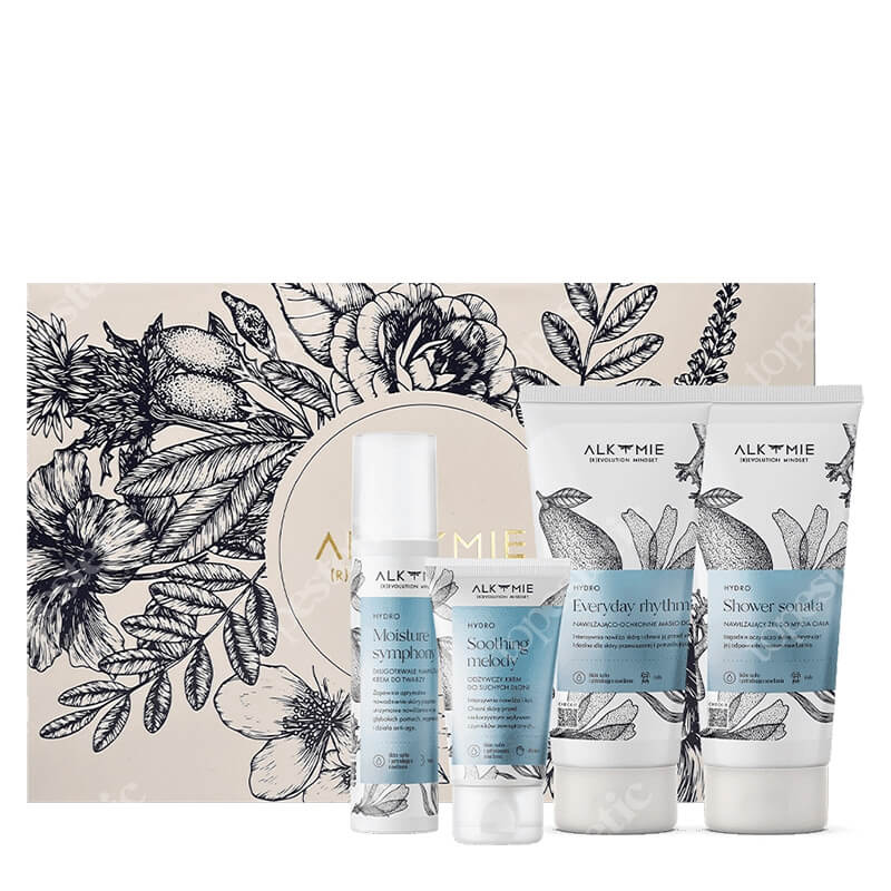 Alkmie Wholly Hydrating Set ZESTAW Krem do dłoni 50 ml + Krem do twarzy 50 ml + Żel do mycia ciała 200 ml + Masło do ciała 200 ml