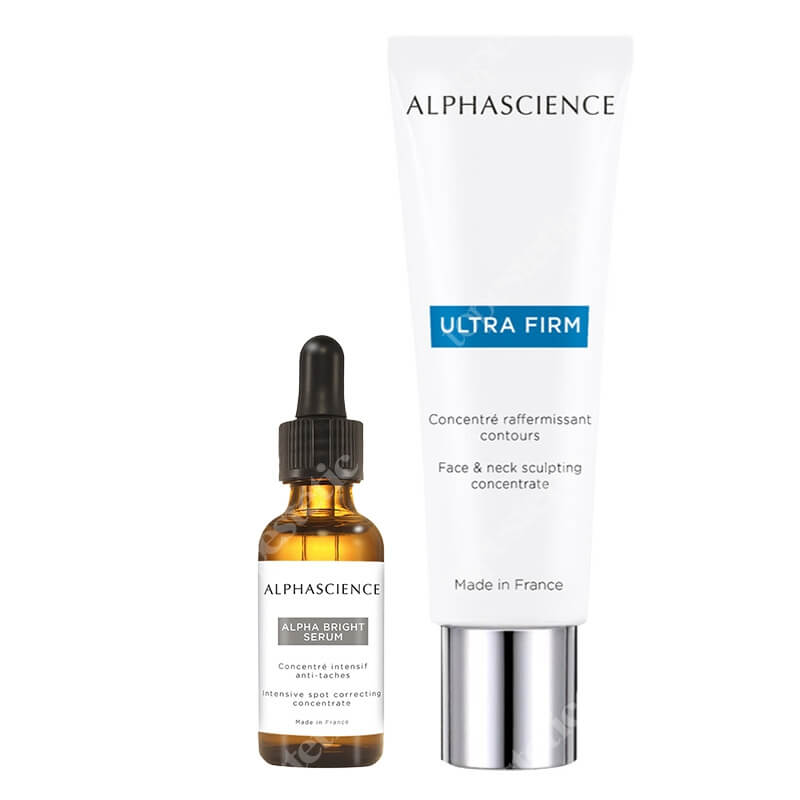 Alphascience Alpha Bright Serum + Ultra Firm ZESTAW Serum rozjaśniające, wyrównujące koloryt skóry 30 ml + Koncentrat modelujący twarz i szyję 50 ml