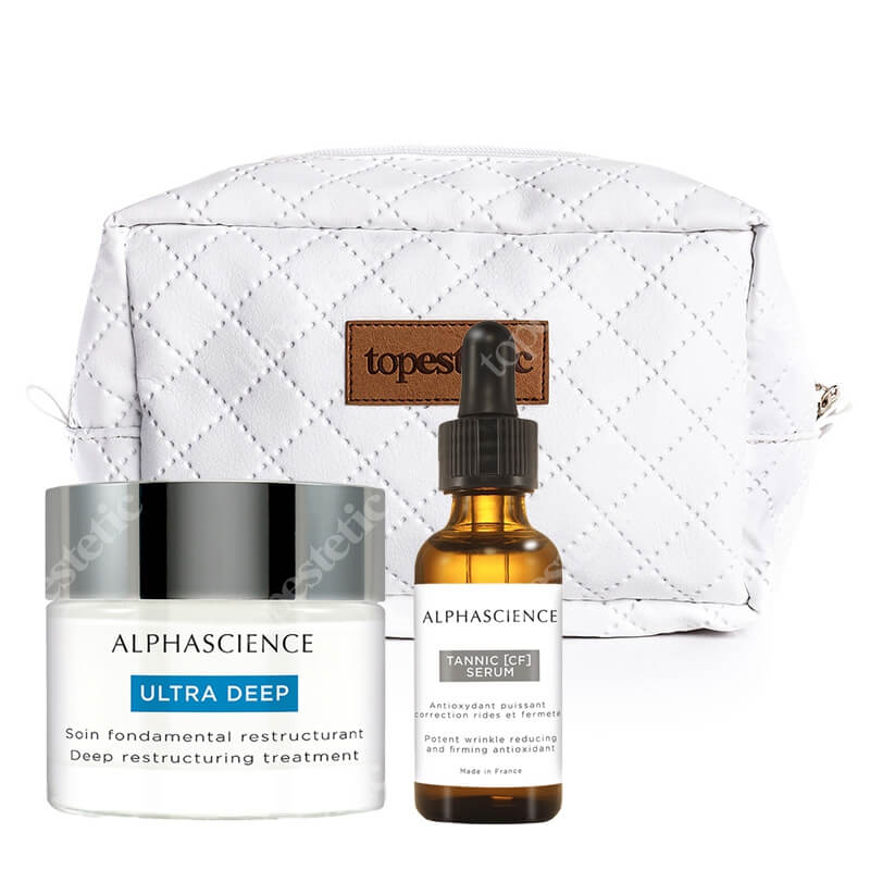 Alphascience Tannic CF Serum + Ultra Deep + Kosmetyczka Topestetic ZESTAW Serum rozświetlające 30 ml + Krem głęboko regenerujący 50 ml + Kosmetyczka 1 szt
