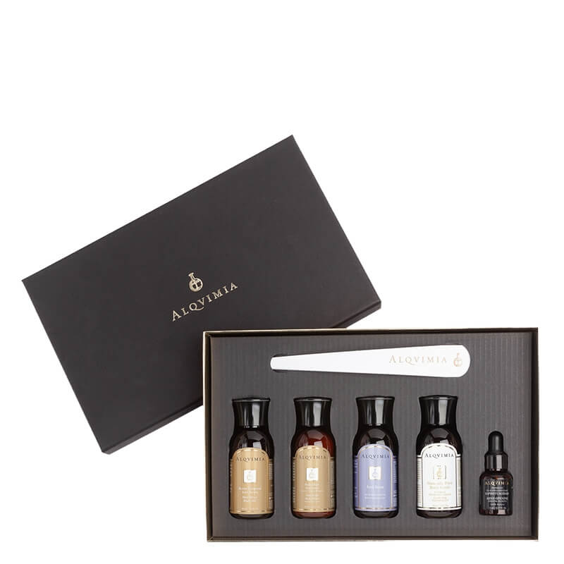 Alqvimia Magia Spokoju I Medytacja ZESTAW Olej do ciała 30 ml + Eliksir 30 ml + Peeling 30 ml + Żel pod prysznic 30 ml + Olejek 5 ml