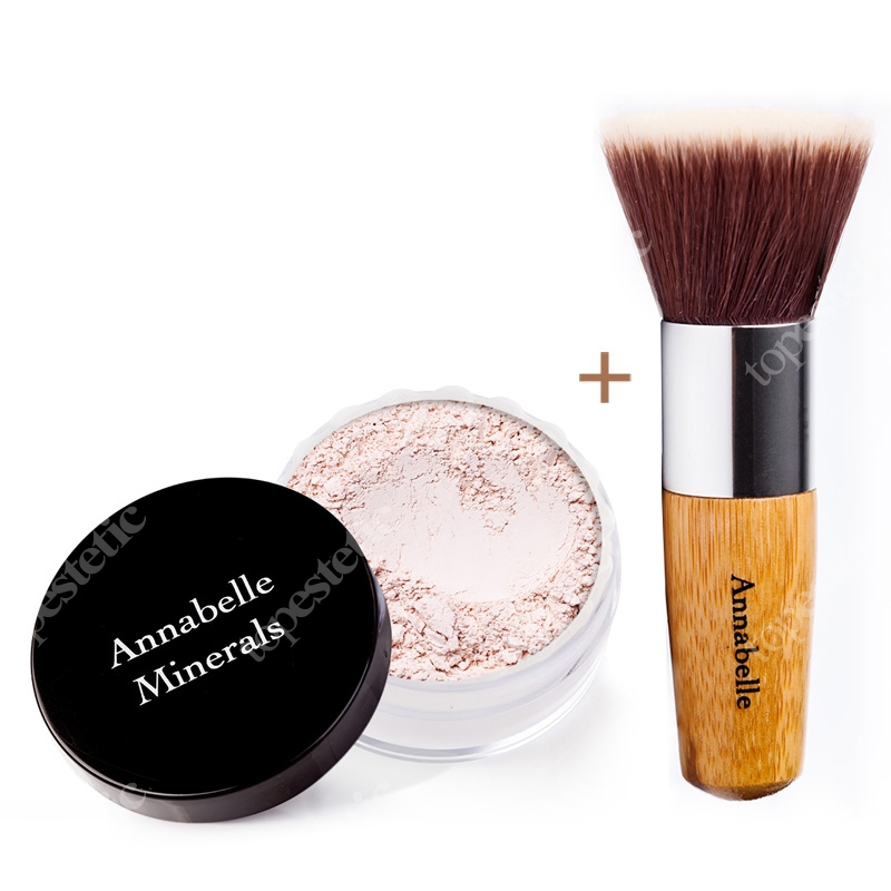 Annabelle Minerals Foundations Beige Cream + Flat Top ZESTAW Podkład kryjący (kolor Beige Cream) 10 g + Pędzel do nakładania podkładu mineralnego