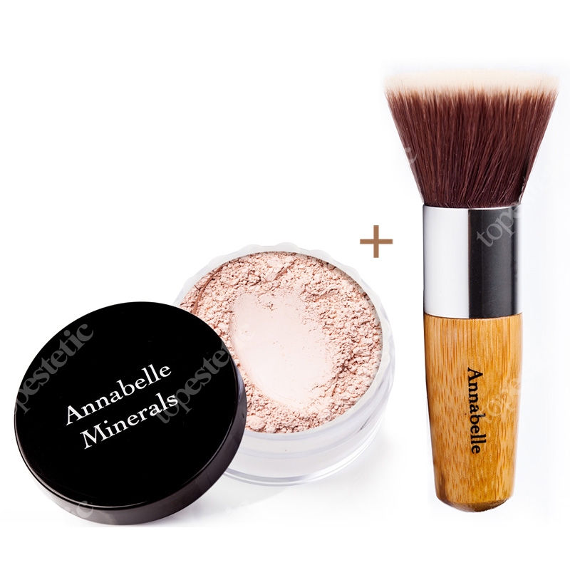 Annabelle Minerals Foundations Beige Light + Flat Top ZESTAW Podkład rozświetlający (kolor Beige Light) 4 g + Pędzel do nakładania podkładu mineralnego