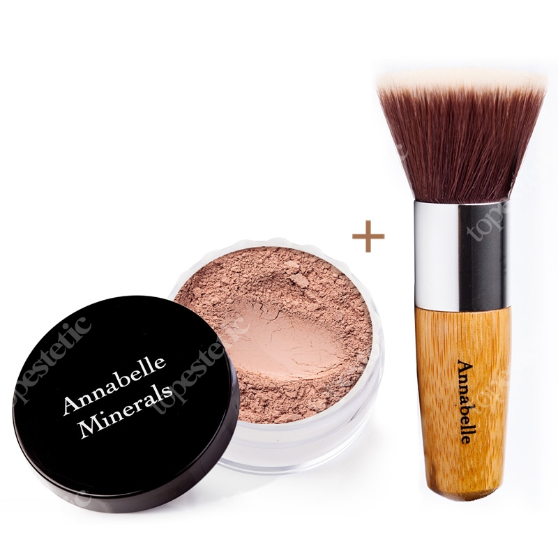 Annabelle Minerals Foundations Beige Medium + Flat Top ZESTAW Podkład rozświetlający (kolor Beige Medium) 4 g + Pędzel do nakładania podkładu mineralnego