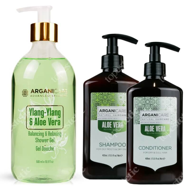 Arganicare Aloe Vera Set ZESTAW Szampon 400 ml + Odżywka 400 ml + Żel pod prysznic 500 ml