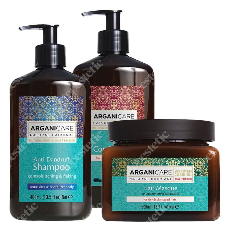Arganicare Anti-Dandruff Shampoo + Conditioner + Hair Masque For Dry Hair ZESTAW Szampon przeciwłupieżowy 400 ml + Odżywka do włosów suchych 400 ml + Maska 500 ml