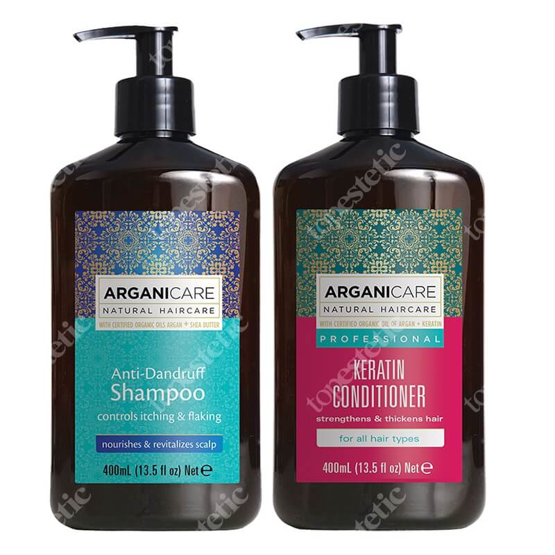 Arganicare Anti-Dandruff Shampoo + Keratin Conditioner ZESTAW Szampon przeciwłupieżowy 400 ml + Odżywka do włosów z keratyną 400 ml