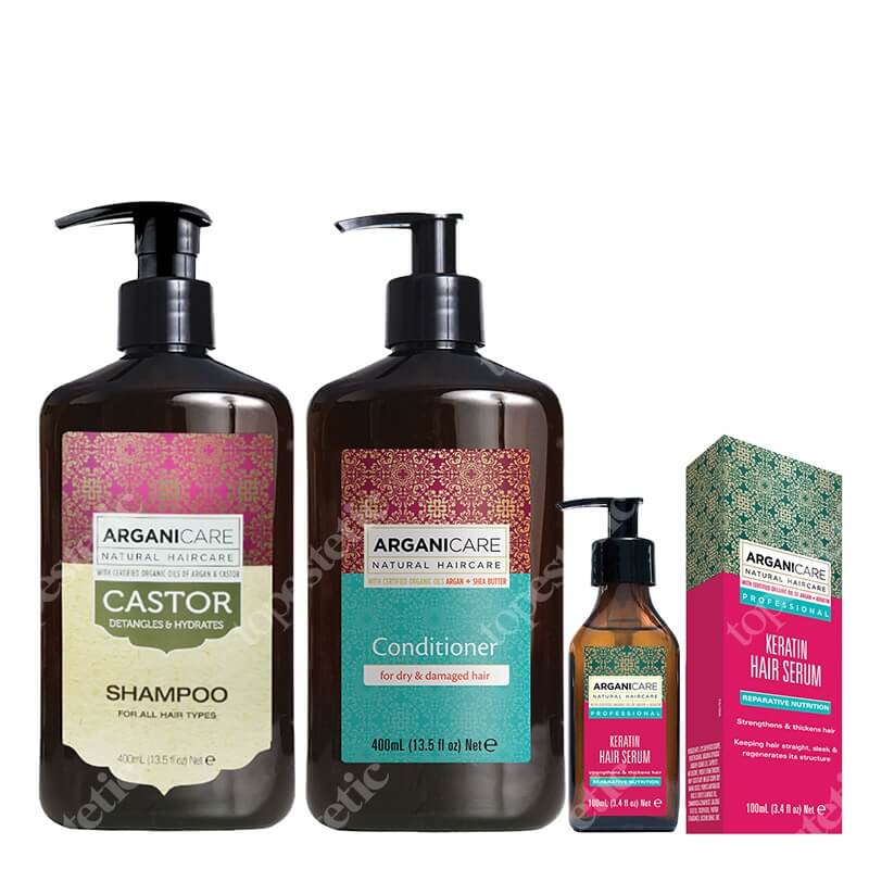 Arganicare Best Way To Beauty Hair ZESTAW Serum naprawcze 100 ml + Szampon stymulujący porost włosów 400 ml + Odżywka do włosów suchych 400 ml