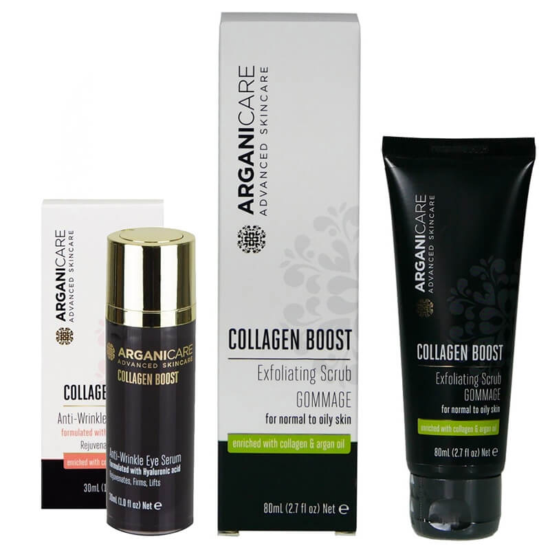 Arganicare Collagen Boost Face Care ZESTAW Peeling 80 ml + Serum pod oczy 30 ml