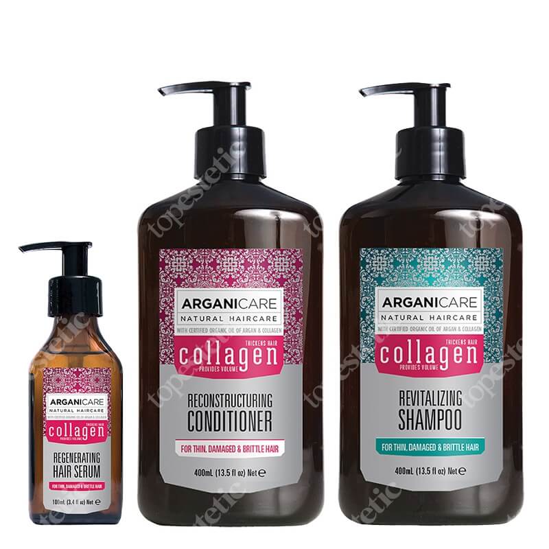 Arganicare Collagen Reconstructuring Hair Set ZESTAW Odżywka odbudowująca 400 ml + Serum regenerujące 100 ml + Szampon rewitalizujący 400 ml
