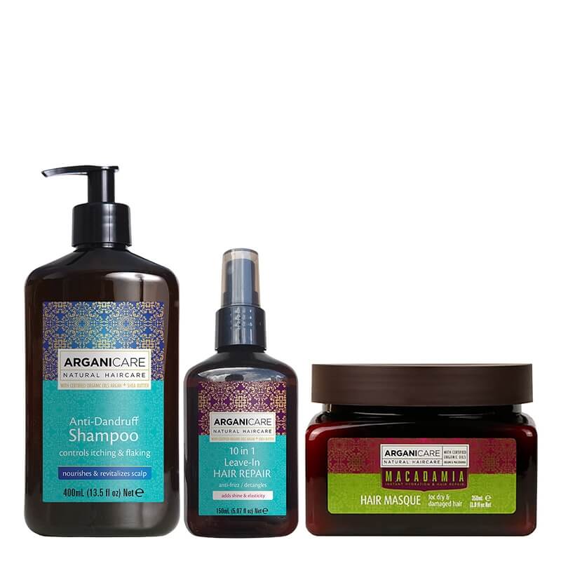 Arganicare Favorite Hair Care ZESTAW Szampon przeciwłupieżowy 400 ml + Odbudowa i rozplątanie 150 ml + Maska nawilżająca 50 ml