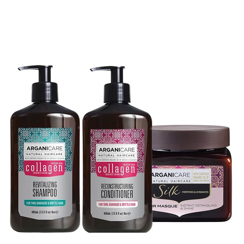 Arganicare Hair Care ZESTAW Szampon 400 ml + Odżywka odbudowująca 400 ml + Maska rozplątująca włosy 500 ml