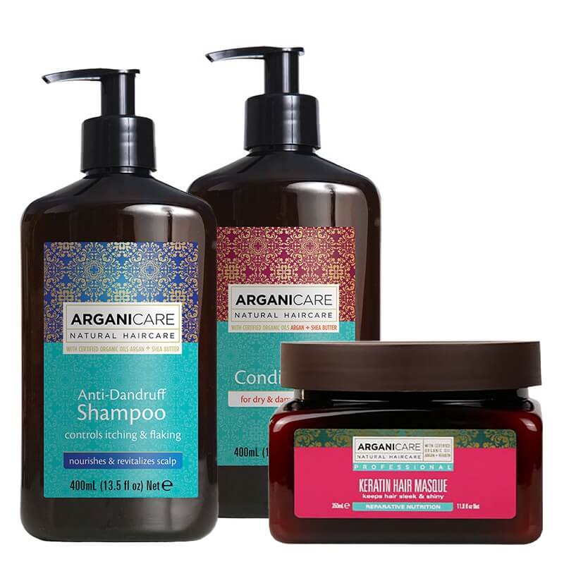 Arganicare Hair Care ZESTAW Szampon przeciwłupieżowy 400 ml + Odżywka do włosów suchych 400 ml + Maska do włosów z keratyną 350 ml