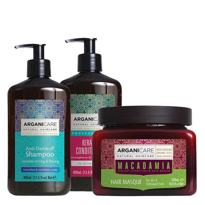 Arganicare Healthy Hair ZESTAW Szampon przeciwłupieżowy 400 ml + Odżywka z keratyną 400 ml + Maska nawilżająca 500 ml