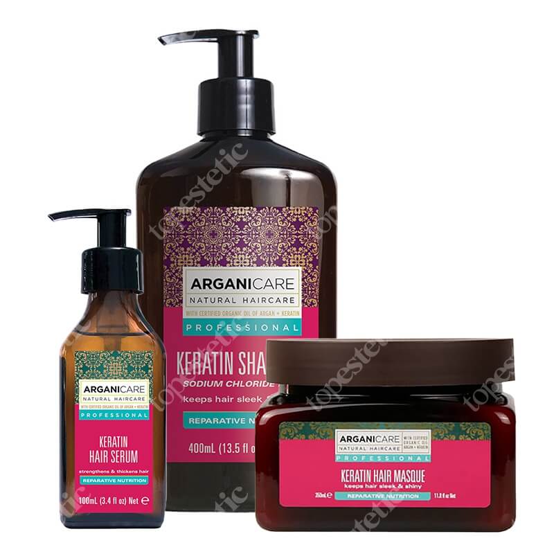Arganicare Keratin Complete Hair Set ZESTAW Szampon 400 ml + Serum naprawcze 100 ml + Maska 350 ml