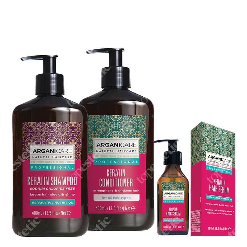 Arganicare Keratin Set ZESTAW Szampon 400 ml + Odżywka 400 ml + Serum naprawcze 100 ml
