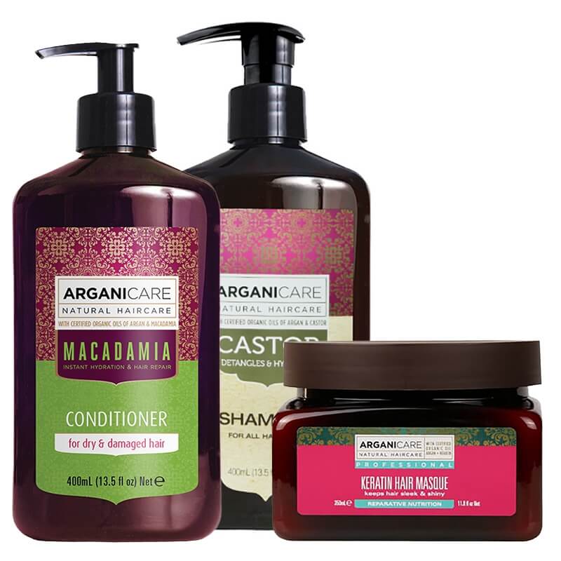 Arganicare Lovely Hair ZESTAW Szampon na porost włosów 400 ml + Odżywka do suchych włosów 400 ml + Maska 350 ml