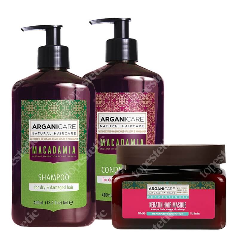 Arganicare Macadamia + Keratin Hair Care ZESTAW Szampon 400 ml + Odżywka 400 ml + Maska 350 m