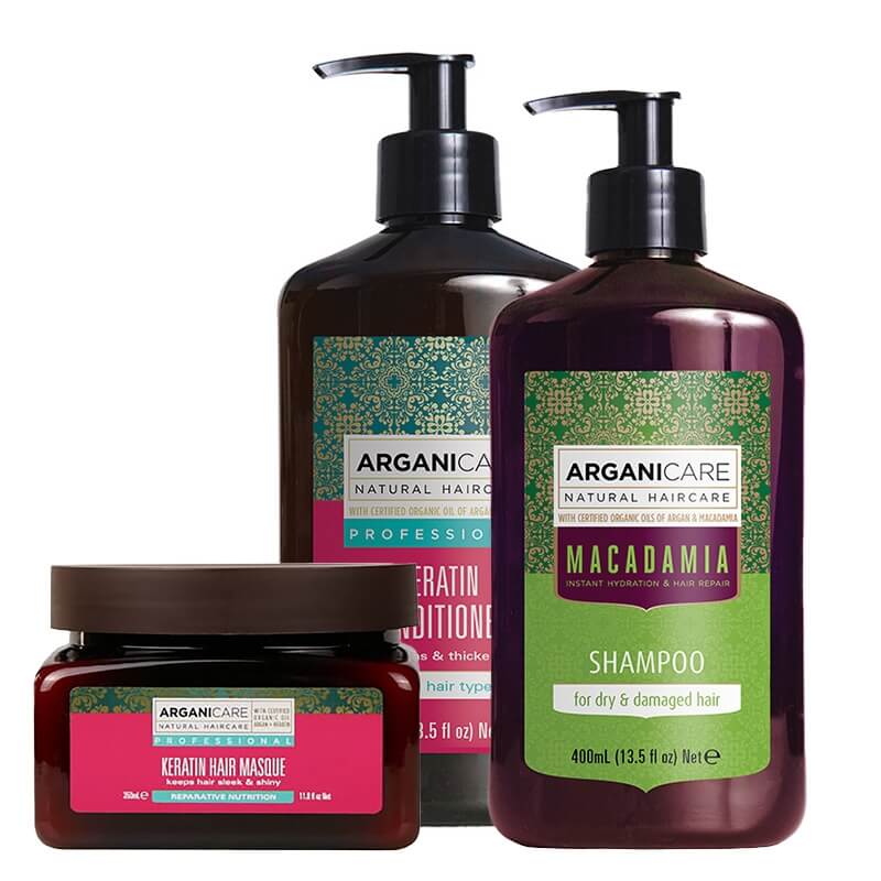 Arganicare Macadamia + Keratin Hair Care ZESTAW Szampon 400 ml + Odżywka 400 ml + Maska 350 ml