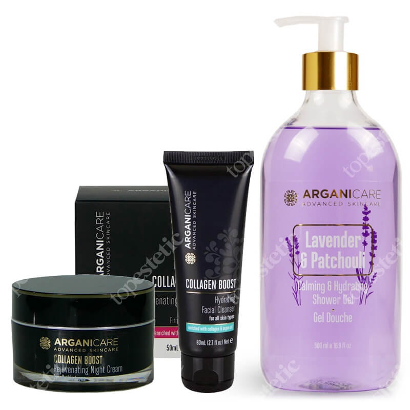 Arganicare Night Ritual ZESTAW Płyn do mycia twarzy 80 ml + Odmładzający krem na noc 50 ml + Żel pod prysznic 500 ml