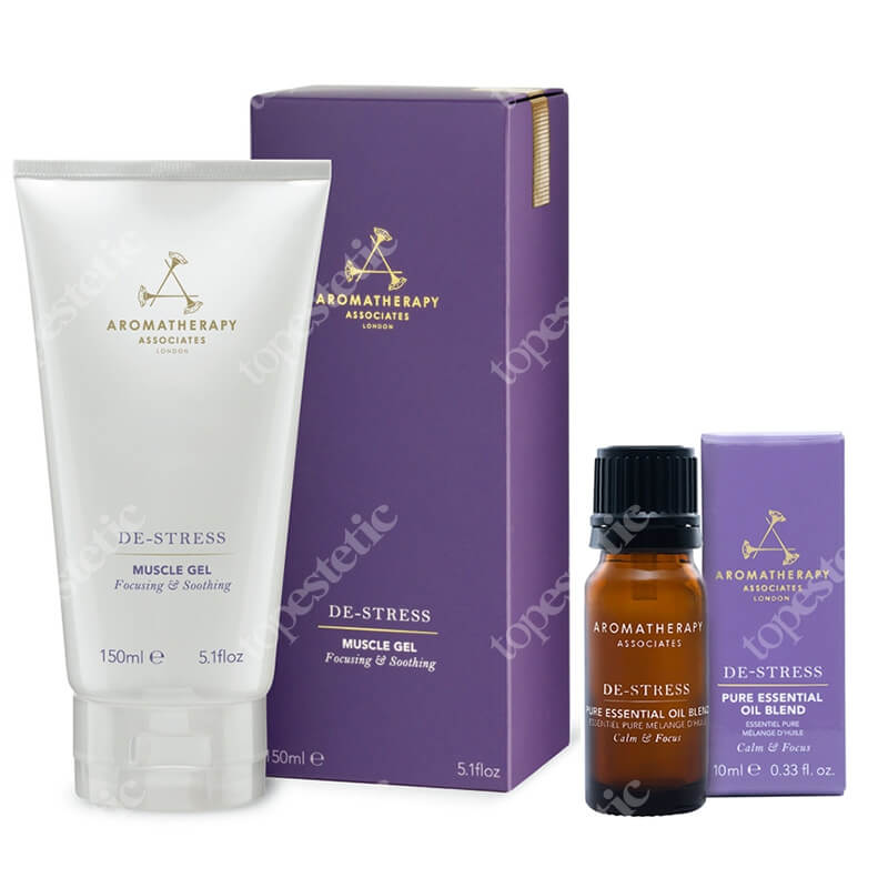Aromatherapy Associates De-Stress Set ZESTAW Olejek z kadzidłowca 10 ml + Odstresowujący żel na zmęczone mięśnie 150 ml
