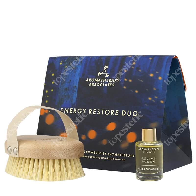 Aromatherapy Associates Energy Restore Duo ZESTAW Poranny radosny olejek do kąpieli 9 ml + Szczotka do masażu ciała na sucho 1 szt