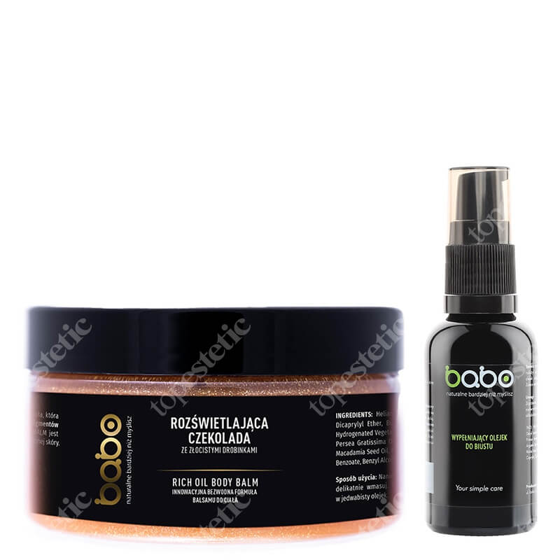 Babo Body Care ZESTAW Rozświetlająca czekolada ze złocistymi drobinkami 125 ml + Intensywnie ujędrnia i uelastycznia skórę 30 ml