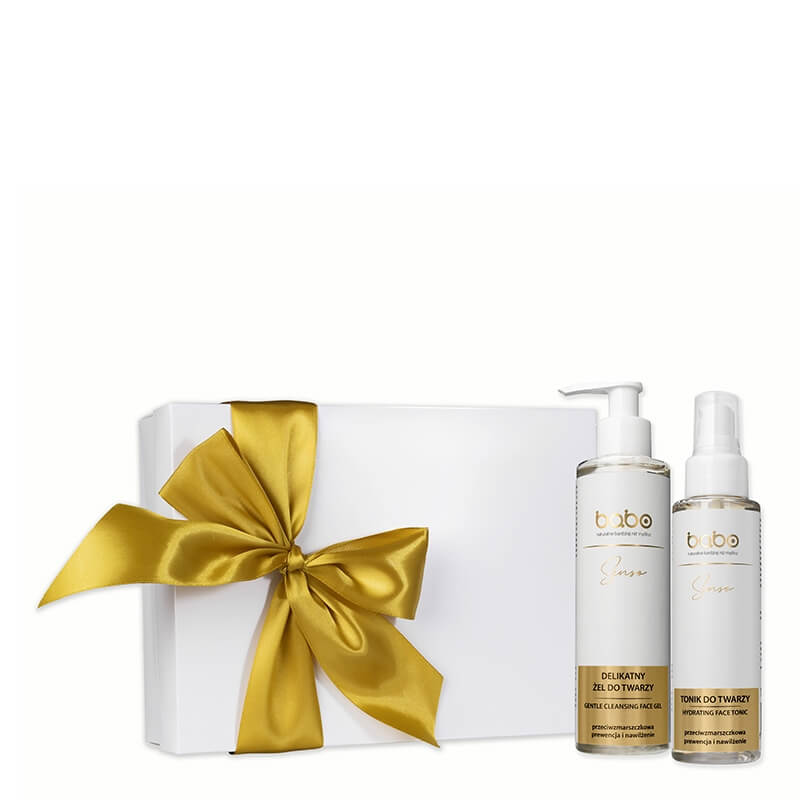 Babo Prezent dla Skóry Wrażliwej i Skłonnej do Podrażnień ZESTAW Nawilżająco - łagodzący tonik do twarzy 100 ml + Prewencja przeciwzmarszczkowa i nawilżanie 200 ml + ręcznik 1 szt