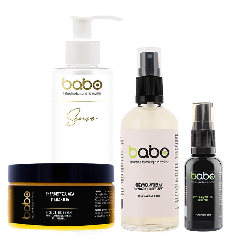 Babo Senso Total Care ZESTAW Żel do twarzy 200 ml + Balsam do ciała 125 ml + Wcierka do włosów 100 ml + Olejek do biustu 15 ml