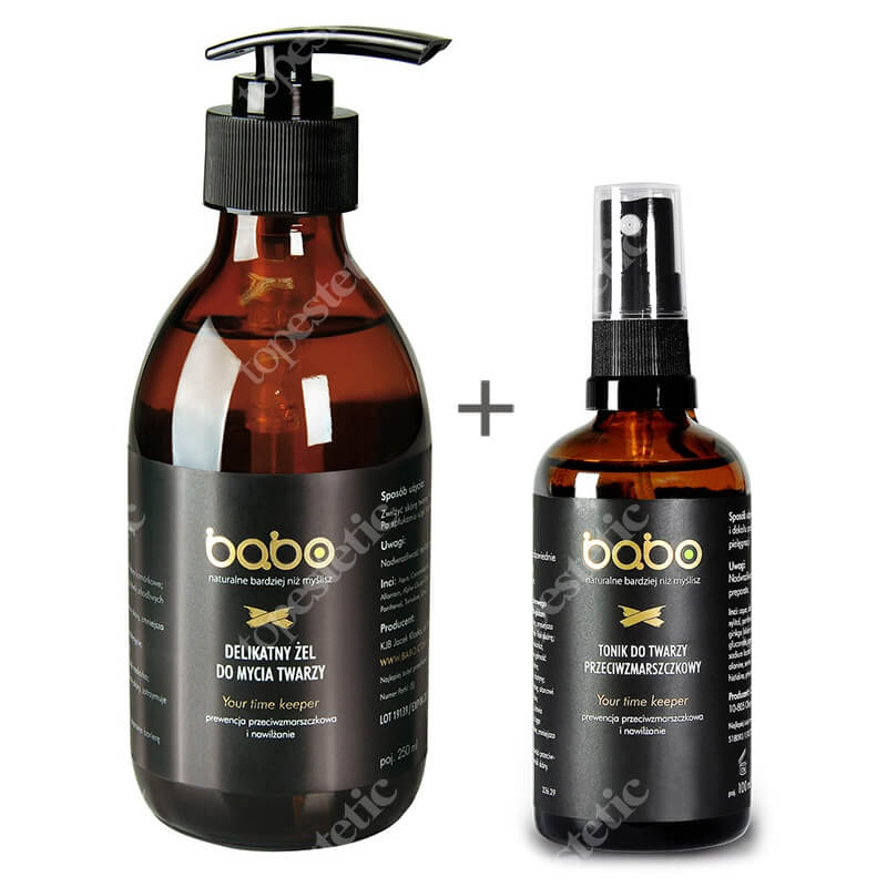 Babo Tonik do Twarzy Przeciwzmarszczkowy + Delikatny Żel do Mycia Twarzy ZESTAW Prewencja przeciwzmarszczkowa i nawilżanie 100 ml + Prewencja przeciwzmarszczkowa i nawilżanie 250 ml