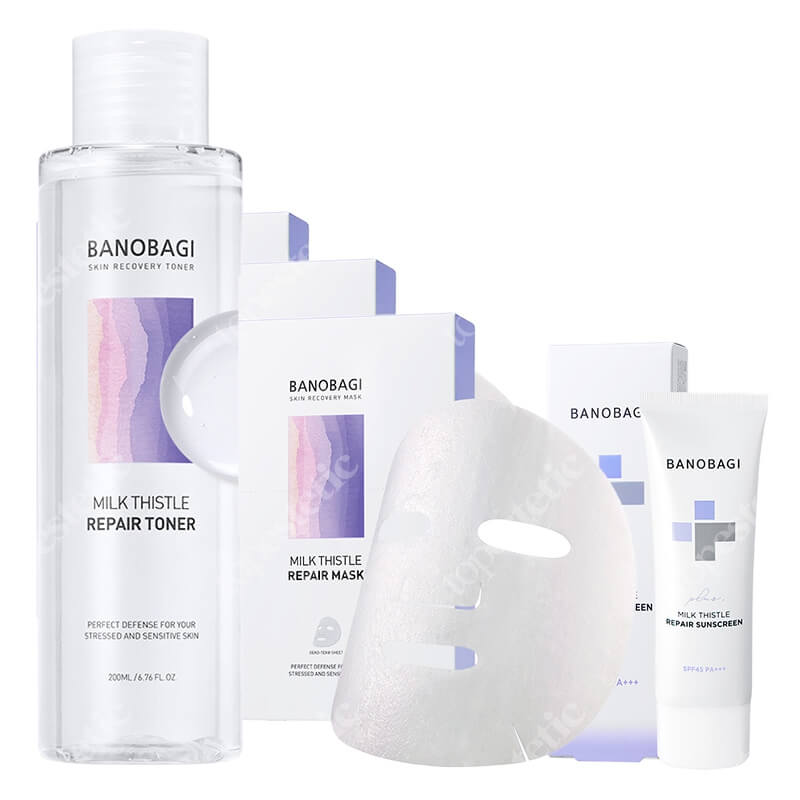 Banobagi Milk Thistle Repair Set ZESTAW Maska w płachcie x 3 + Tonik naprawczy 200 ml + Krem z filtrem 50 ml