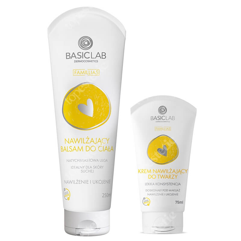 BasicLab Nawilżenie i Ukojenie ZESTAW Nawilżający balsam do ciała 250 ml + Krem nawilżający do twarzy - lekka konsystencja 75 ml
