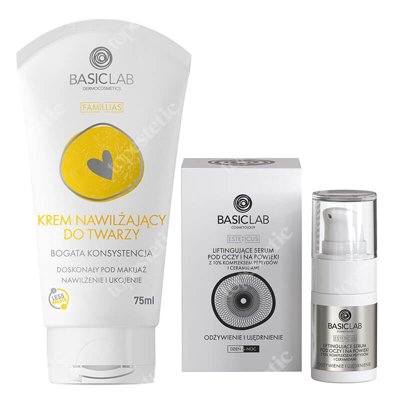 BasicLab Nawilżenie, Wygładzenie, Odżywienie ZESTAW Krem nawilżający do twarzy - bogata konsystencja 75 ml + Wygładzenie i Odżywienie 15 ml