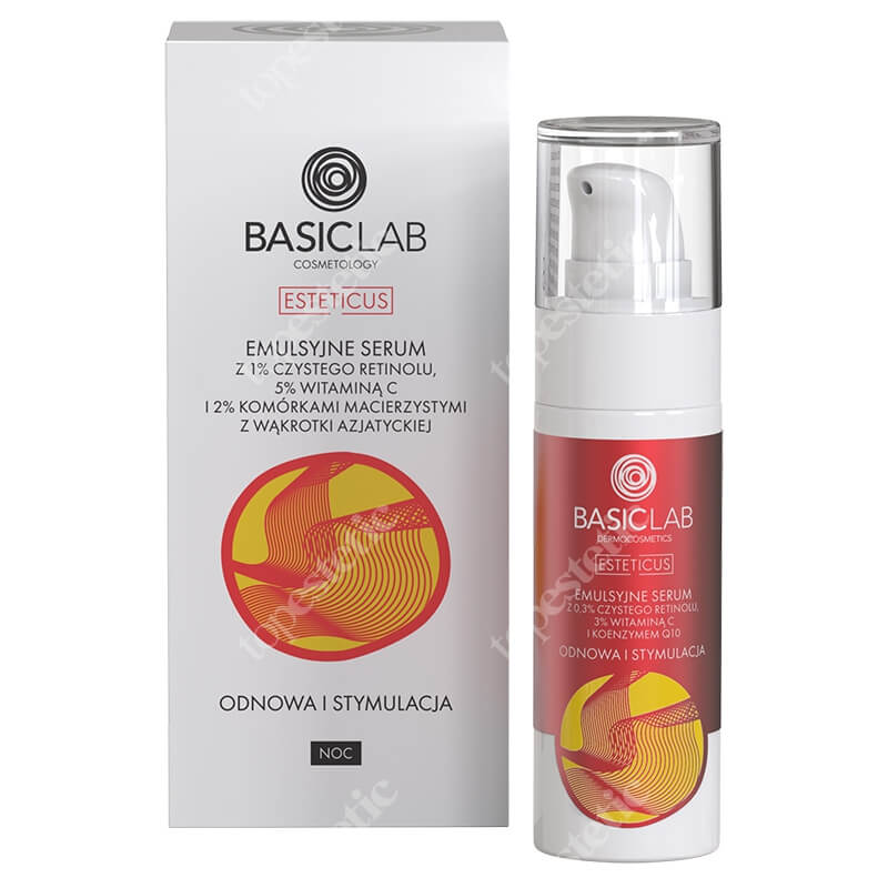 BasicLab Odnowa i Stymulacja Serum 1% retinolu, 5% witaminy C, koenzym Q10 i 2% komórek macierzystych 30 ml