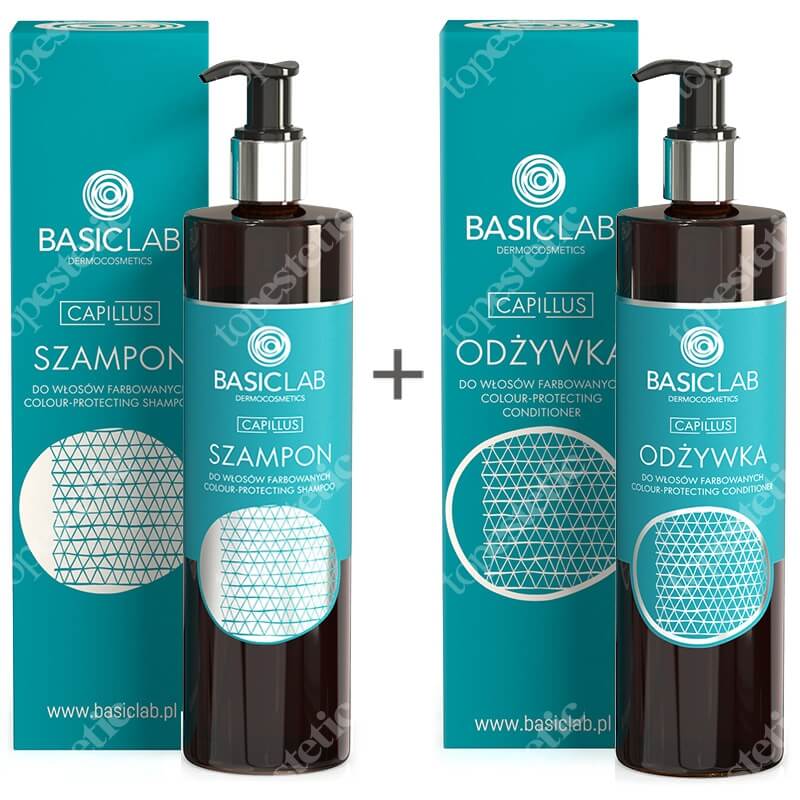 BasicLab Pielęgnacja Włosów Farbowanych ZESTAW Szampon do włosów farbowanych 300 ml + Odżywka do włosów farbowanych 300 ml