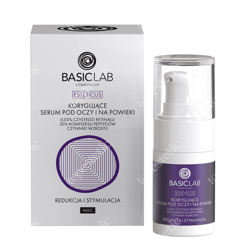 BasicLab Redukcja i Stymulacja Korygujące serum pod oczy z retinalem 0,03%, 20% kompleksem peptydów i czynnikami wzrostu 15 ml