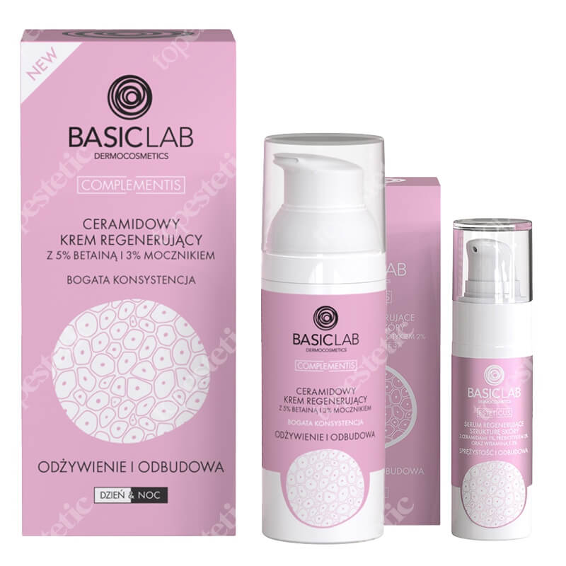 BasicLab Sprężystość, Odżywienie, Odbudowa ZESTAW Serum regenerujące strukturę skóry 30 ml + Ceramidowy krem regenerujący 50 ml