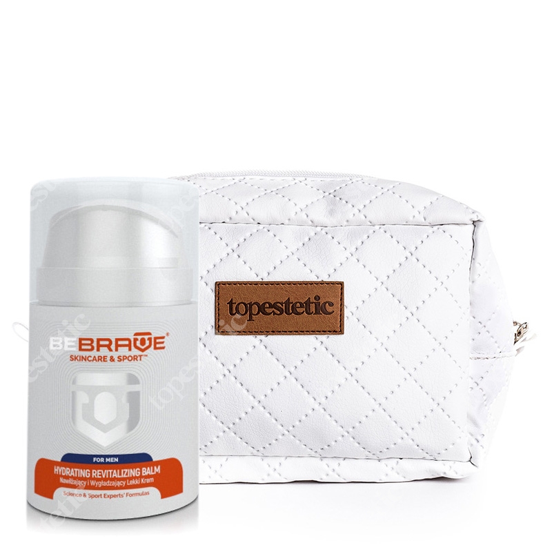 Be Brave Hydrating Revitalizing Balm + Kosmetyczka ZESTAW Nawilżający i wygładzający lekki krem dla mężczyzn 50 ml + Biała, pikowana kosmetyczka