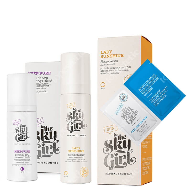 Be The Sky Girl Clean and Care ZESTAW Krem do twarzy (średnia ochrona) 50 ml + Serum do cery mieszanej i tłustej 30 ml + Rozświetlający peeling kwasowy do twarzy 2 x 4 g