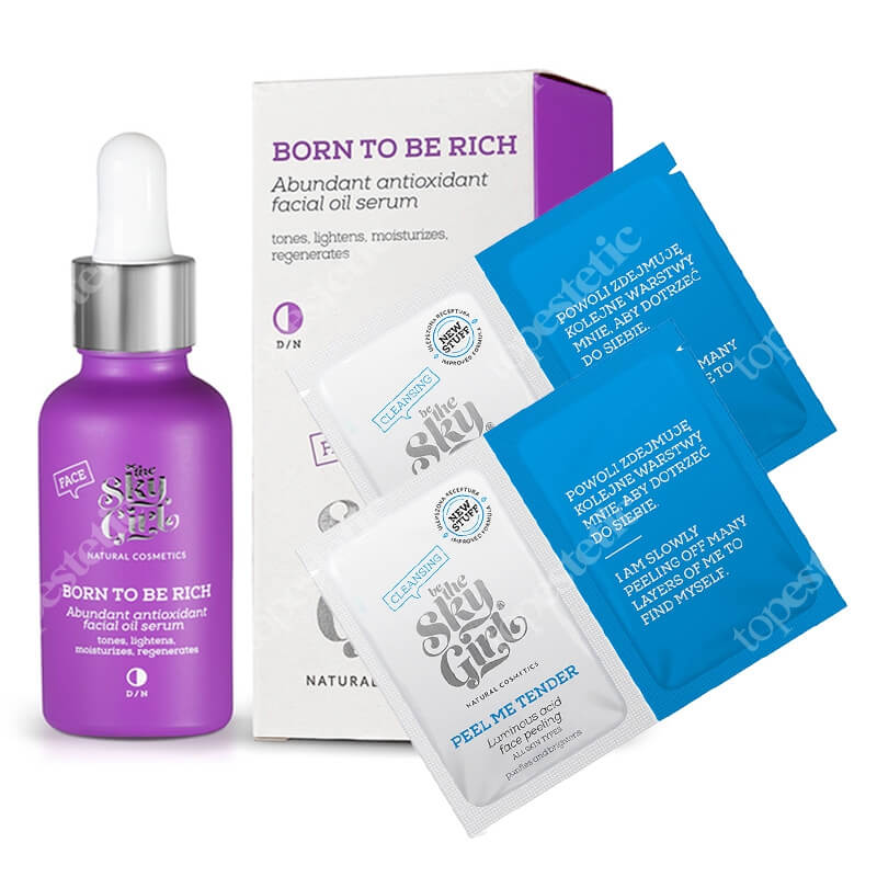 Be The Sky Girl Peel Me and Be Rich ZESTAW Bogate antyoksydacyjne serum olejowe 30 ml + Rozświetlający peeling kwasowy do twarzy 2 x 4 g x 2