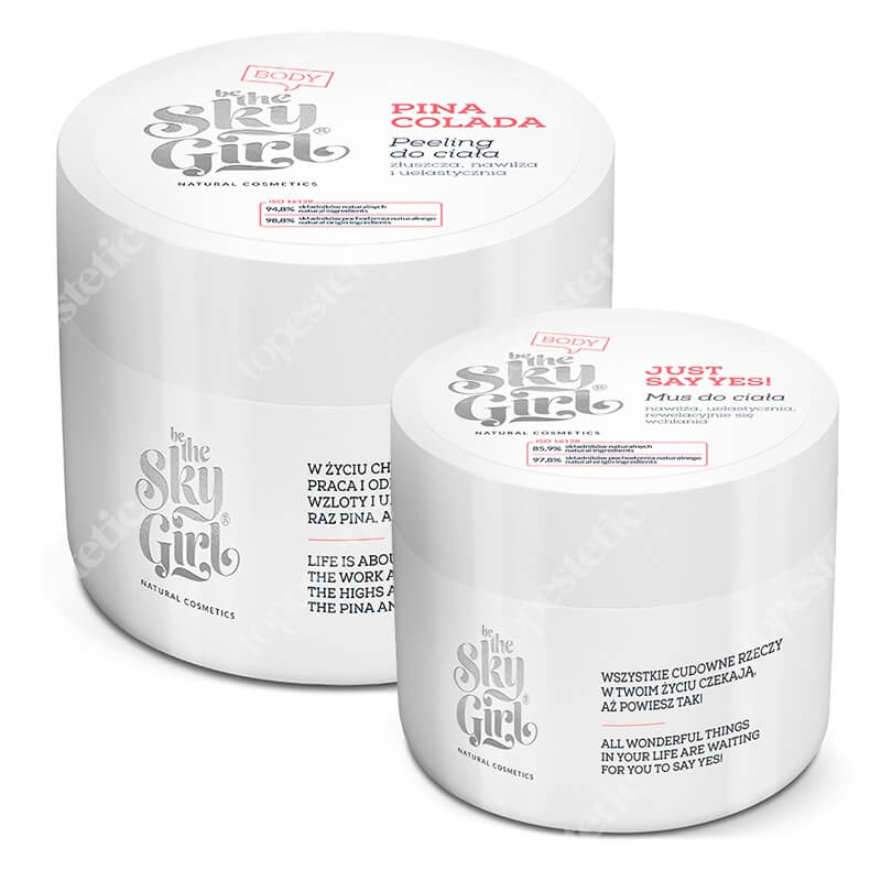 Be The Sky Girl Pina Colada + Just Say Yes ZESTAW Cukrowy peeling do ciała 220 g + Mus do ciała 100 ml