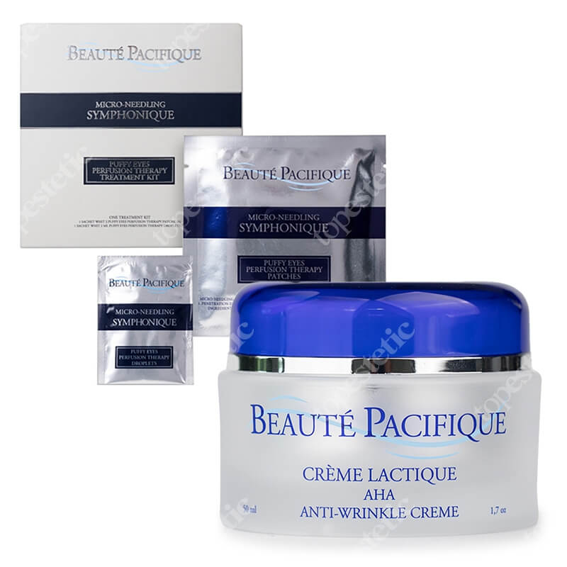 Beaute Pacifique Pielęgnacja Przeciwstarzeniowa dla Skóry Suchej ZESTAW Mikroigłowe płatki przeciwobrzękowe pod oczy 1 szt. + Przeciwzmarszczkowy krem z kwasem mlekowym 50 ml