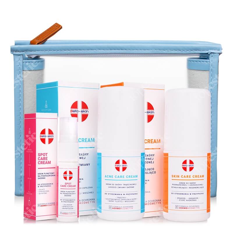 Beta Skin Acne Set ZESTAW Krem łagodzący 75 ml + Krem punktowy 15 ml + Krem do skóry podrażnionej 75 ml + Kosmetyczka 1 szt